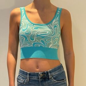 Garage Teal and White Patterned Top